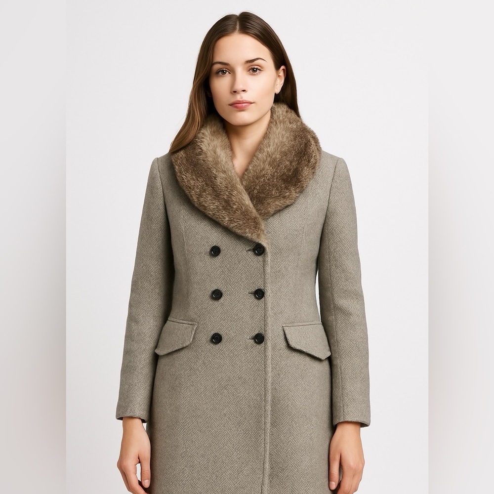 Arlette Vintage 80s Gray Wool Tweed Overcoat w/ Fur Collar | M-L
